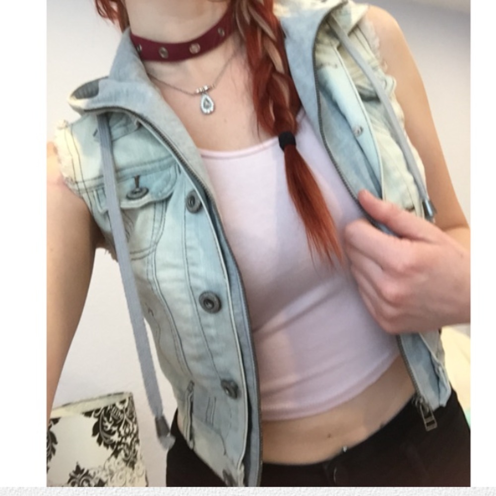 Jean vest with built in hoodie